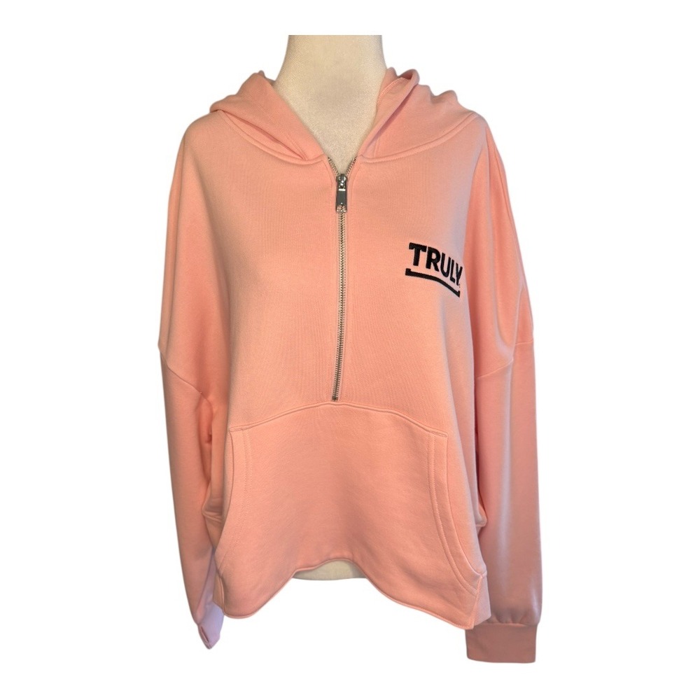 TRIDRI Pink Half Zip Hoodie Sweatshirt Oversized L‎ XL